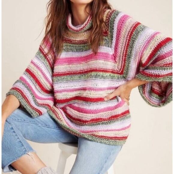 By Anthropologie Candice Bell Sleeve Striped Alpaca Wool Sweater Size XS/Small - Picture 1 of 15